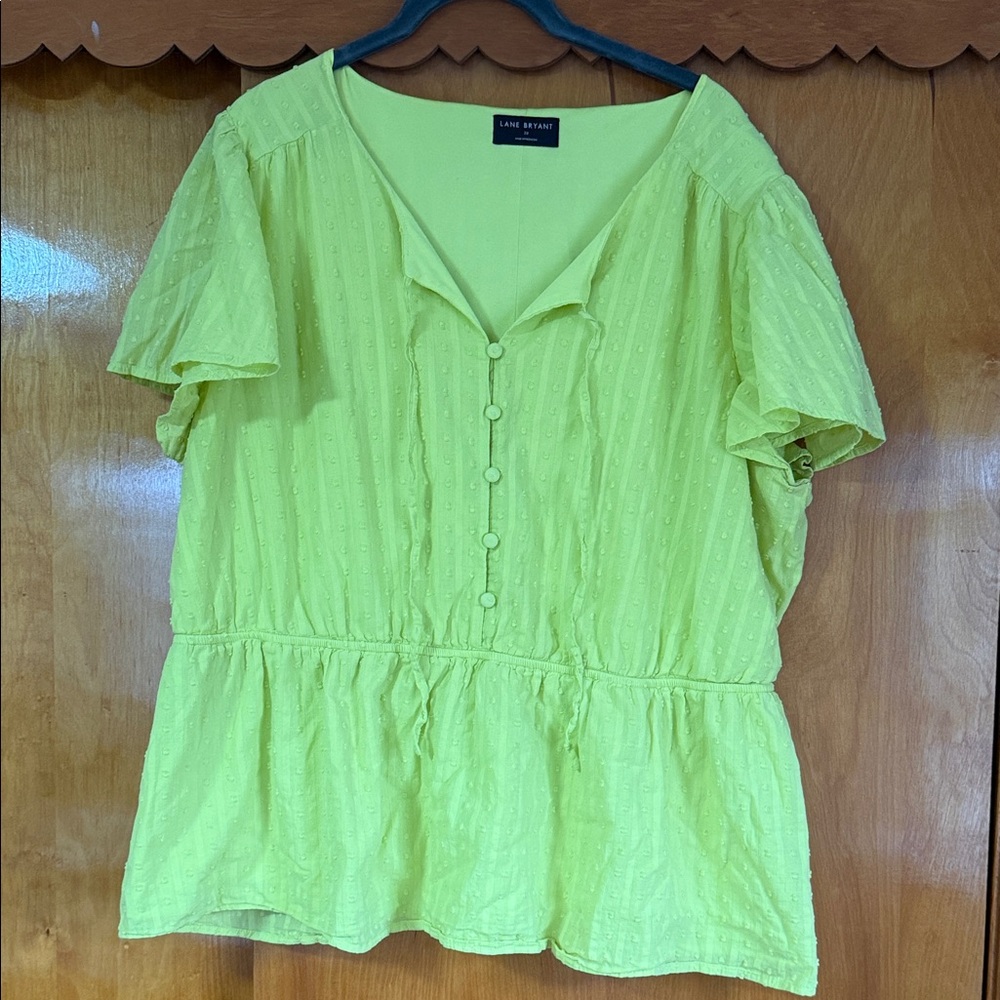 Lane Bryant Neon Lime Peplum Button-Front Blouse